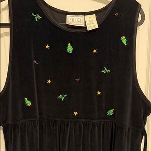 Studio Black Velvet Sleeveless Dress with Green & Yellow Embroidery